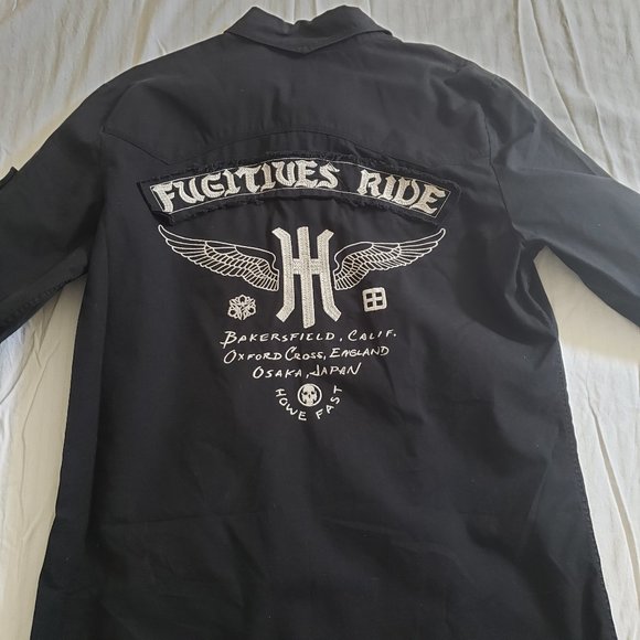 Howe Other - Howe XL Button Down Embroidered Black Shirt Fugitives Ride